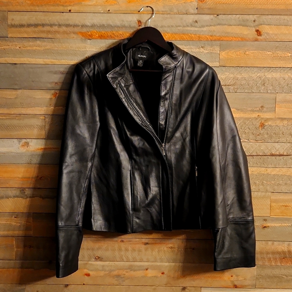 Alfani womens genuine black leather jacket size XL
